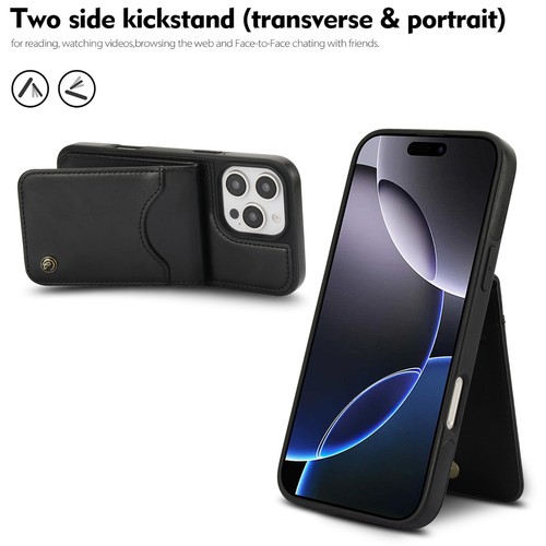 For iPhone 16 Pro Max 15Plus 14 13 Card Bag Leather Wallet Case Flip Stand Cover - Picture 2 of 17