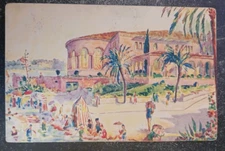 vtg postcard Cannes France Palm Beach Casino D'ete eds Kleos watercolor unposted