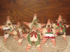 Christmas Decor 6 Homespun Stars Gingerbread Bowl Fillers Prim Wreath Accents