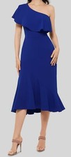  269 Betsy  Adam Women's Blue One-Shoulder Ruffle Crepe Midi Dress Size 12