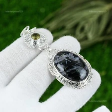 Natural Mystic Merlinite Gemstone Pendant Black 925 Sterling Silver Jewelry