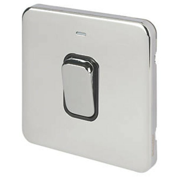 Schneider GGBL4011BPC Lisse Double Pole Switch with Neon 1 Gang 50 Amp Polished