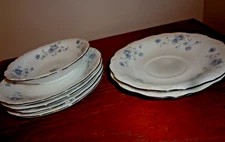 6 Pcs Johann Haviland Bavaria Germany Blue Garland 3 Bread Plates & 2 Saucers