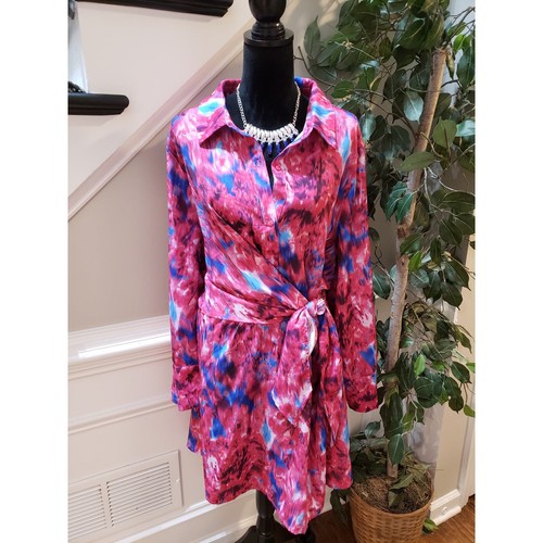 Scoop Mini Dress Womens 2XL Pink Floral Long Sleeve Button Front With Tie Side