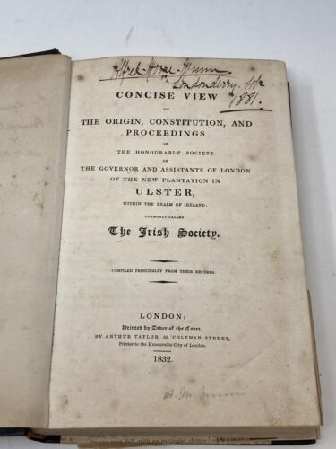 The Irish Society / CONCISE VIEW OF THE ORIGIN CONSTITUTION 1st Edition 1832 - Picture 1 of 7