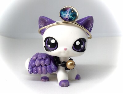 CUSTOM OOAK  Toys, Mini Shop Hand Painted Short Hair GALAXY Kitty Cat W/ Crown
