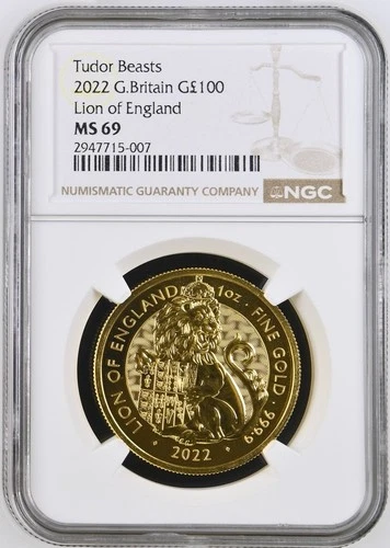 2022 Tudor Beasts Great Britain G100P Lion of England NGC MS 69