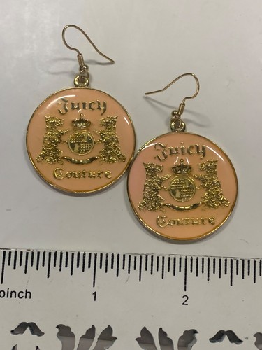 JUICY COUTURE EARRINGS! - RARE VINTAGE PINK DISC DANGLES WITH THE LOGO ON ENAMEL - Picture 12 of 24