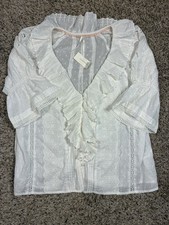 NWTs By Anthropologie Ruffle V Neck Victorian Blouse Eyelet White Cotton S