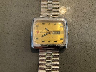 Rado NCC 101 Watch Men 42mm Gold Dial Steel Daydate Automatic Rectangle Runs