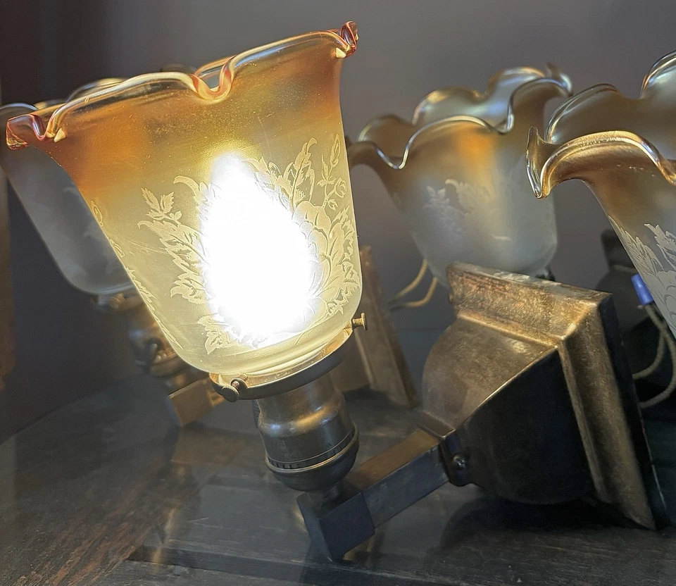 Антикварные оригинальные готические бра конца 1800-х годов из латуни и меди - Изображение 2 из 4