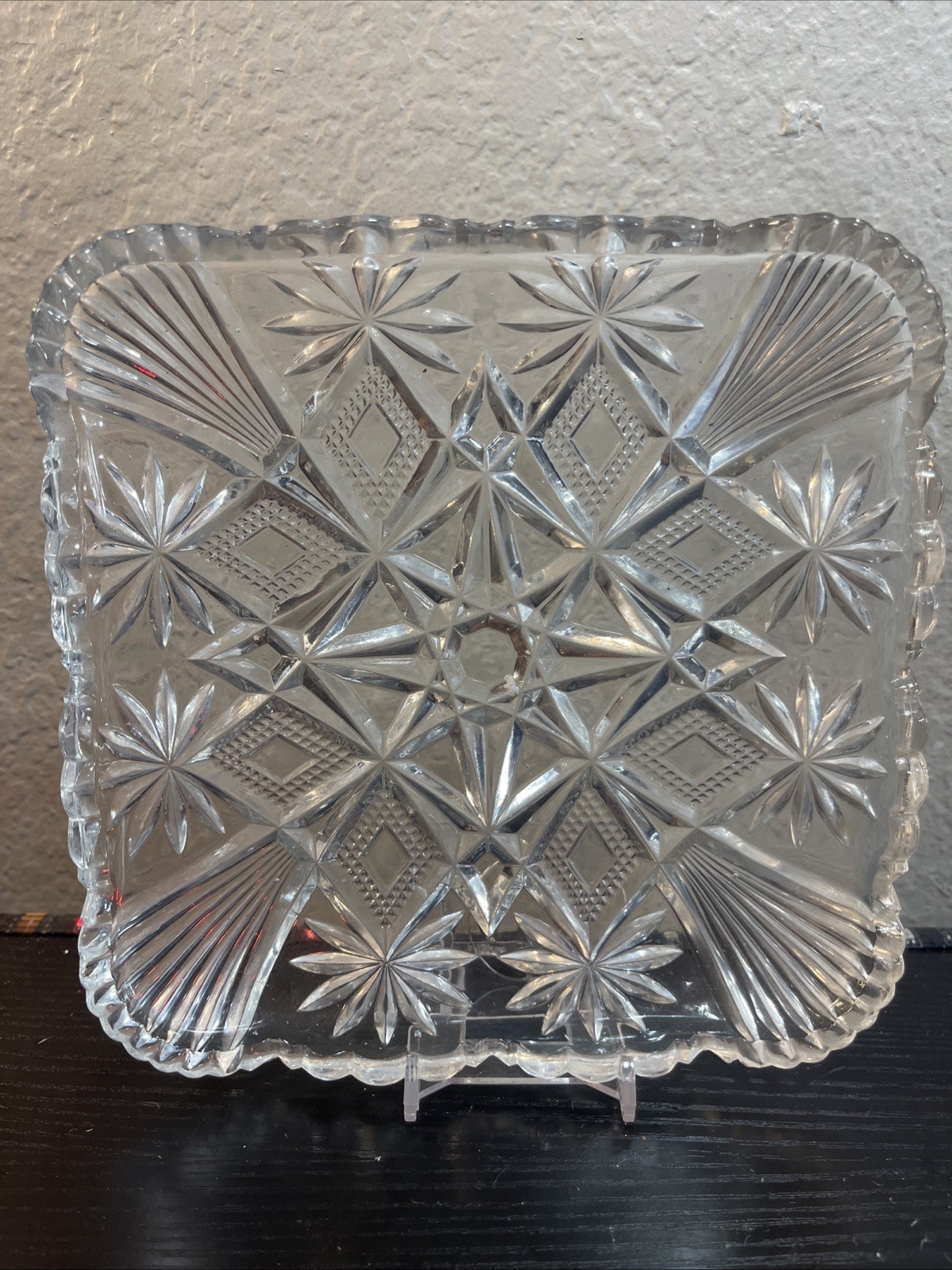 Vintage Manganese Glass Sunburst Diamond Cut Candy Dish  