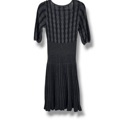 max studio knit dress Max Studio Women Knit Dress Knee Length 3/4 Sleeve Pleated Dark Gray M