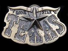 RJ05120 VINTAGE 1980  TEXAS LONE STAR STATE  COMMEMORATIVE BRASSTONE BUCKLE
