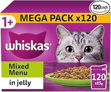 120 x 85g Whiskas 1+ Mixed Menu Mixed Adult Wet Cat Food Pouches in Jelly 5.25 per kilo