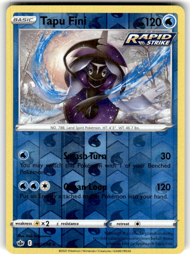 Tapu Fini 040/198 Holo Rare Chilling Reign Pokemon Reverse Holo Lightly Played
