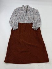 Vintage Altogether Fashions Dress Womens 14 Brown Colorblock Shirt Midi USA 70s