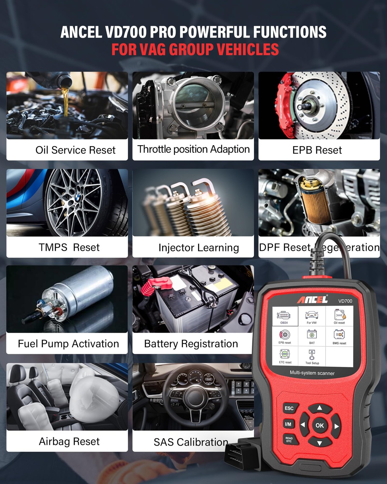 Lecteur de code OBD2 VD700Pro valise diagnostic multimarque pour groupe VAG - 4