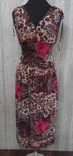 NWT V-Neck Wild Roses Cheetah Pink Rose Stretch Midi Dress Sundress M #20