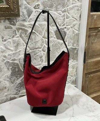 City DKNY Red Shoulder Bucket Bag/Purse Red Cloth W/Tan Interior Minimalist Chic