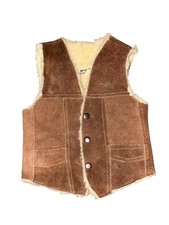 Vintage 1980s Kids Genuine Leather Vest Sherpa Lined Western Shearling Toddler