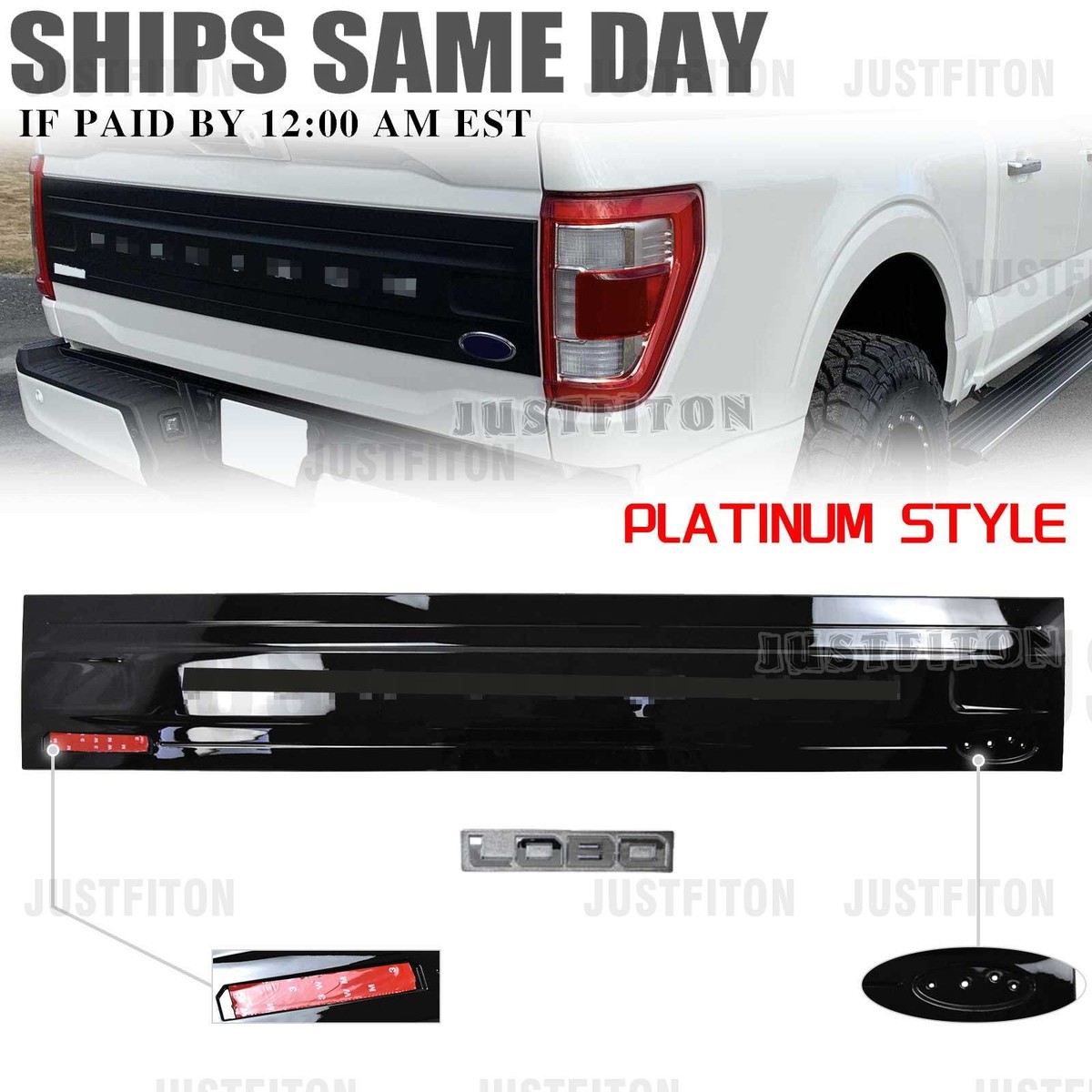 PLATINUM Tailgate Panel Applique Black ML3Z99425A34 For 2021 2022