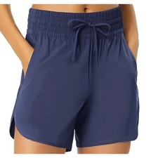 NWT Lands End Womens Navy Blue Board Shorts L 14-16 Quick Dry UPF 50 Swim Hike