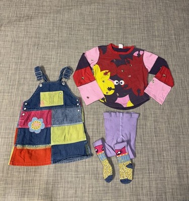 Oilily Mixed Girls Clothing Lot, Patchwork Dress, Shirt, Stockings Size 4/6