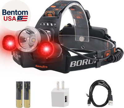 RJ-3000 LED Rechargeable Headlamp,3 Modes White and Red LED Hunting Headlamps,Su