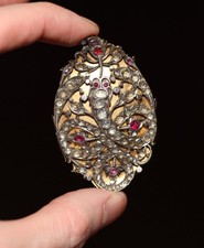 Antique Indian silver gilt & ruby inlayed snake turban jewel brooch 19th century
