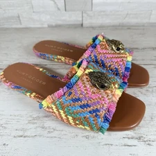 Kurt Geiger Kensington Eagle Casual Flat Raffia Slide Sandals EU 39 Rainbow New