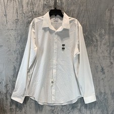 Calvin Klein Men's Button Up Shirt XL White Steel  Slim Fit Herringbone 36/37