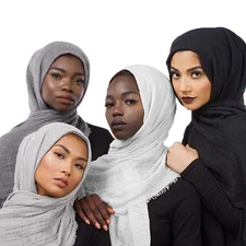 4 PCS 70.7x35.4 Cotton Hijab Set, Solid Color, Long Scarf, Muslim Head Wrap