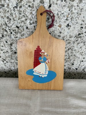 Vintage MCM Wood Cutting Board Hand Painted Dutch Girl 10  x 5.75  x .5  Japan