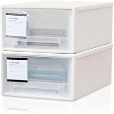 2PCS Cassetto Bianco Impilabile in Plastica - Portaoggetti Multiuso per Ufficio,
