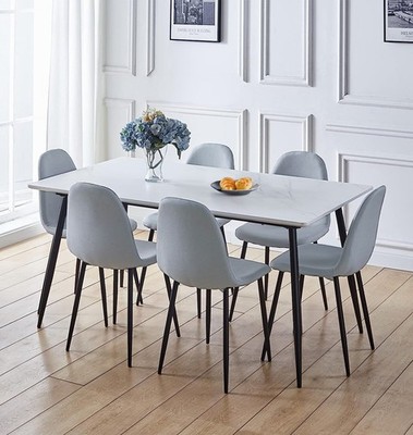 Large 160x90cm Dining Table Chair Seats Marble Effect