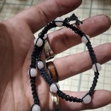 Black Braided Cord Beaded Bracelet w/ White R...