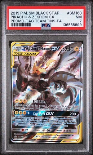 PIKACHU & ZEKROM GX Sun & Moon Tag Team Promo #SM168 PSA 7 Pokemon