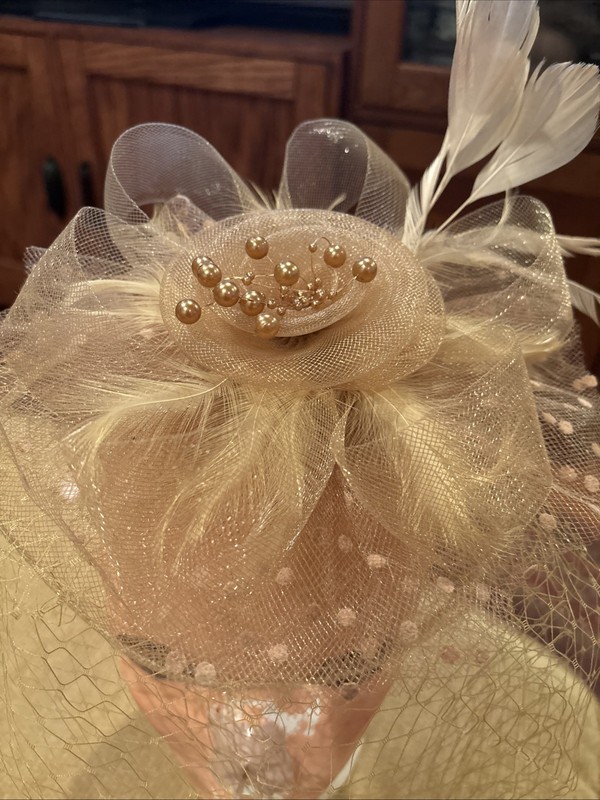 VTG Fascinator Hat Headband Ladies' Day Cocktail Tea Party Taupe