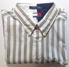 NWT VTG Tommy Hilfiger Crest Logo Striped Button Down Mens XL Flaw