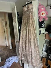 Prom Dress Rose Gold Sequin Dress Size Medium, Off-the-Shoulder, Floor Length