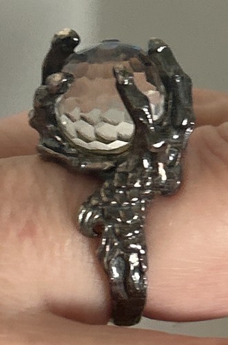 Vintage sterling silver dragon claw Multicolored crystal Unisex ring size 7.25 - Picture 3 of 16