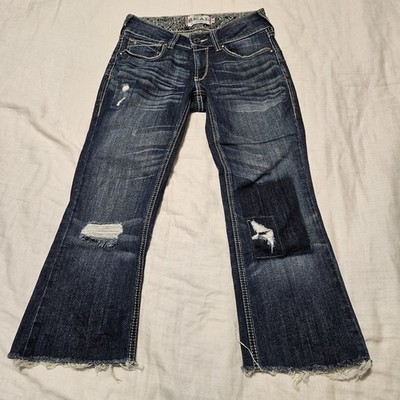 Ariat R.E.A.L. Jeans Women's 26R Distressed Patches Cropped Mid Rise Med Wash 
