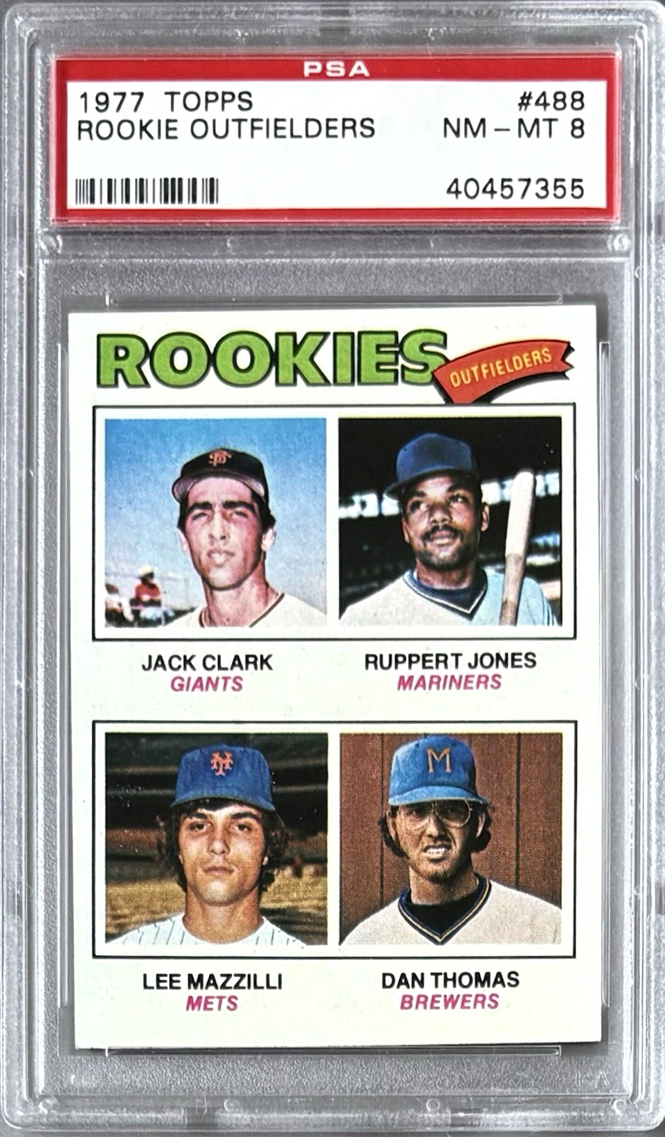 1977 TOPPS #488 JACK CLARK, RUPPERT JONES, LEE MAZZILLI PSA 8 NM-MT ROOKIE OF