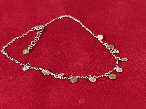 Sterling Silver Anklet Ankle Bracelet w Disk Shaped Dangles & Cz Dainty !! - Picture 3 of 7