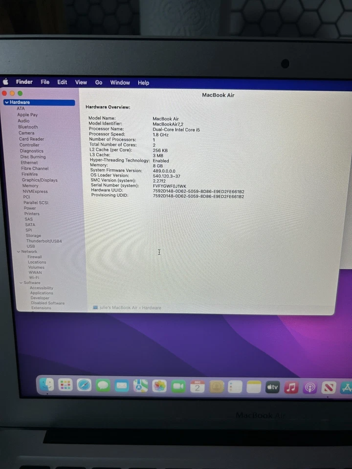 MacBook Air 13 inch Intel Core i5 1.8Ghz 2017 8GB RAM 256GB SSD  - Image 3 of 4