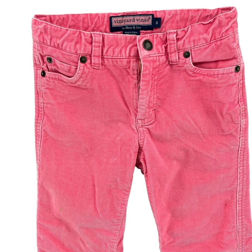 Pantalones de Pana Vineyard Vines Niñas Rosa 5 Bolsillos Rectos Algodón Elástico Talla 6 Foto 3 de 4