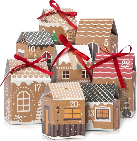 Adventskalender HäUser Zum BefüLlen Mit Zahlenaufklebern 24 Geschenkboxen Deko-image