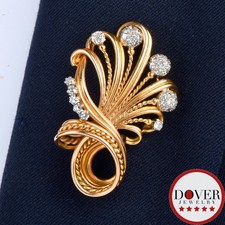 Vintage 1.40cts Diamond 18K Gold Platinum Twisted Ribbon Pin Pendant 16.6 Gr NR