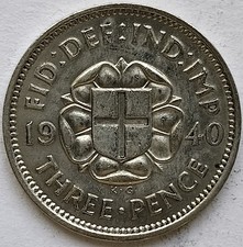 1940 George VI 3d Threepence Coin 50% Silver Extremely Fine Grade